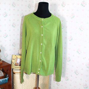Vintage 1970s Judy Bond Lime Green Cardigan, Large